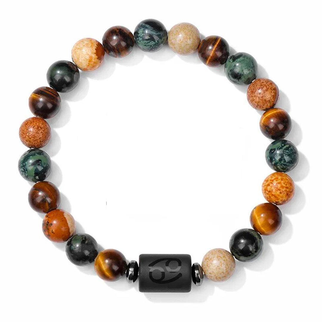 Bracelet en jasper avec pierre centrale gravée et perles hématite