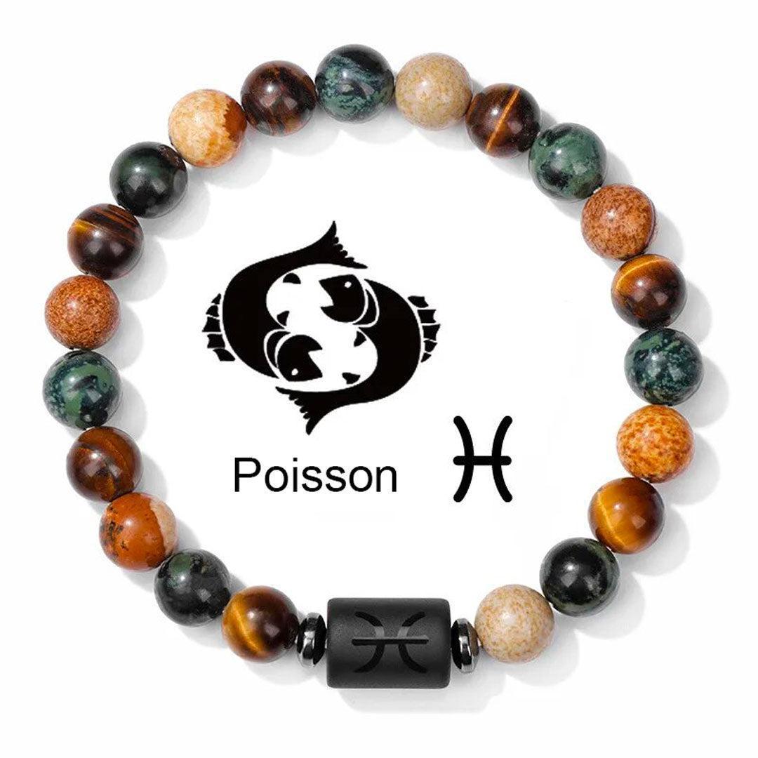 Bracelet zodiaque en jasper, perles de 8 mm et pierre centrale brillante