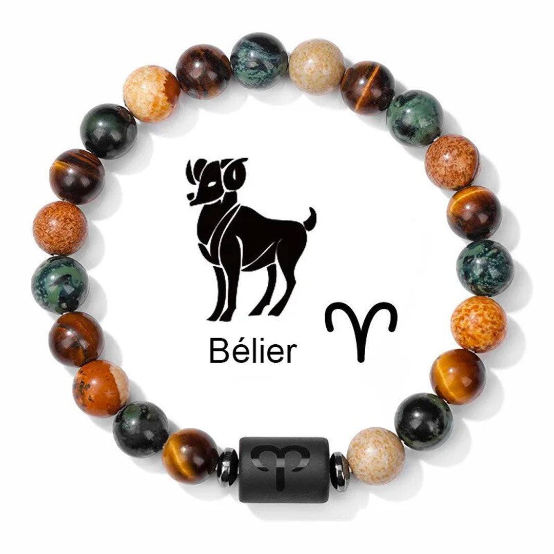 Vue d'ensemble de plusieurs bracelets en jasper, détails des pierres