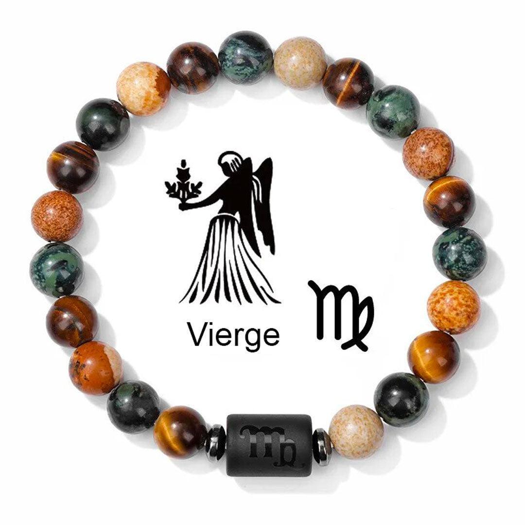 Bracelet en jasper et hématite, pierre centrale gravée en évidence