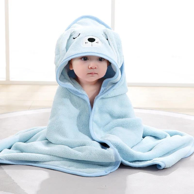 Cape de bain bleu ciel pour bébé avec oreilles de chiot