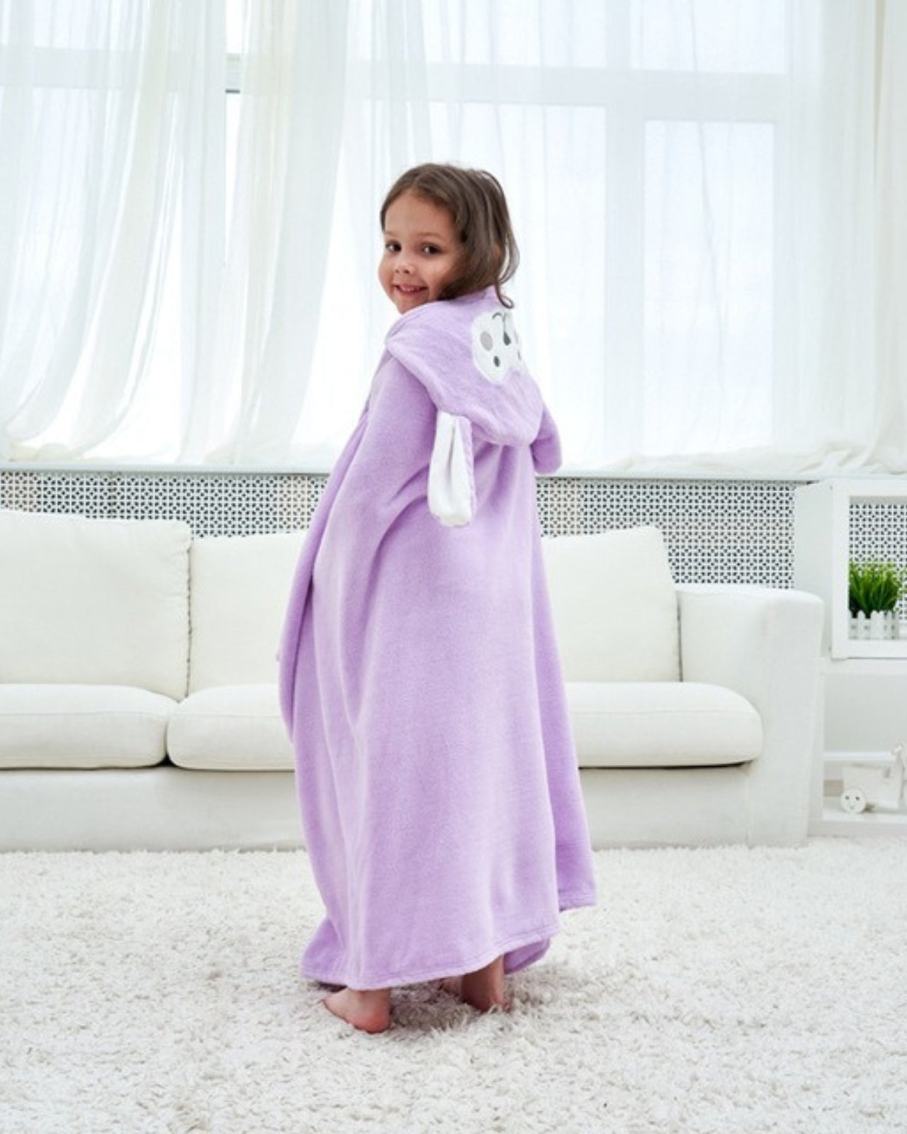 Cape de bain enfant lama violet pour enfant 2-6 ans