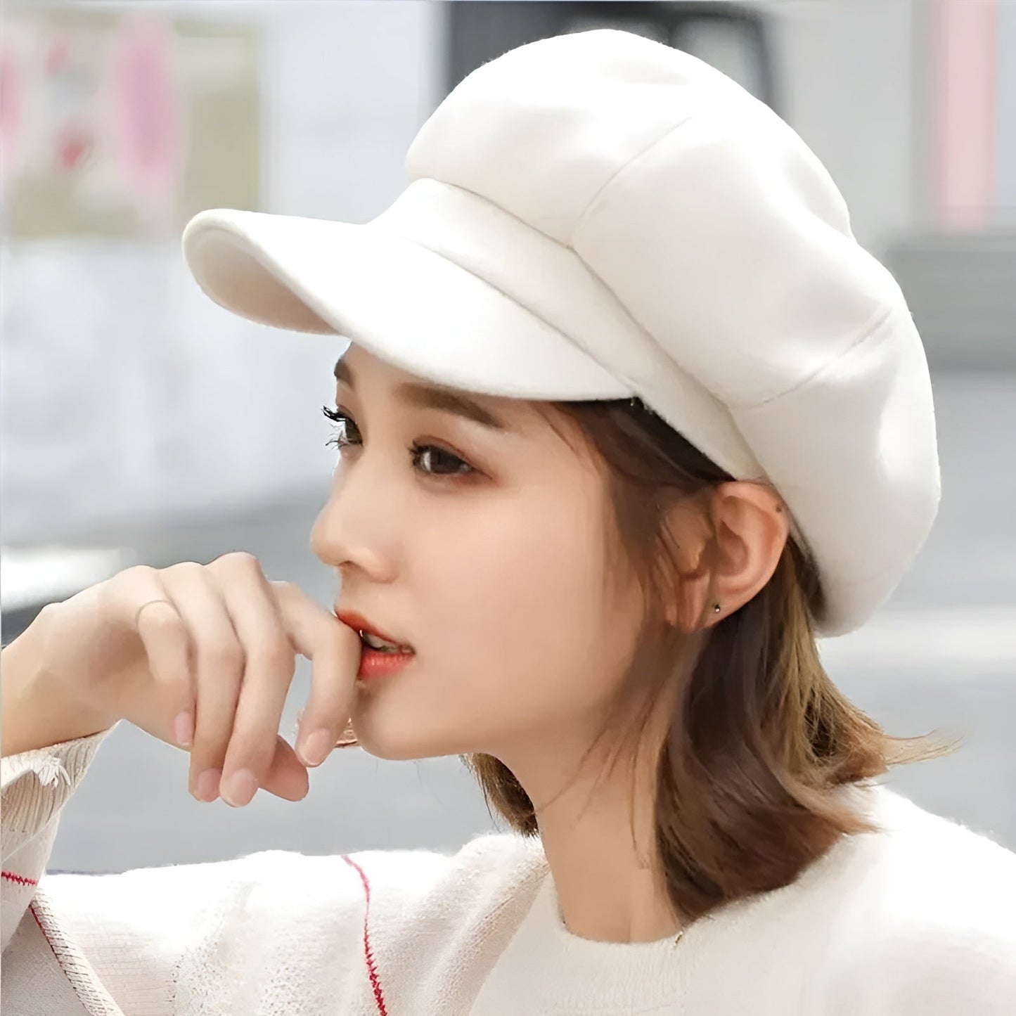 Casquette gavroche en coton pour femme, vue de côté