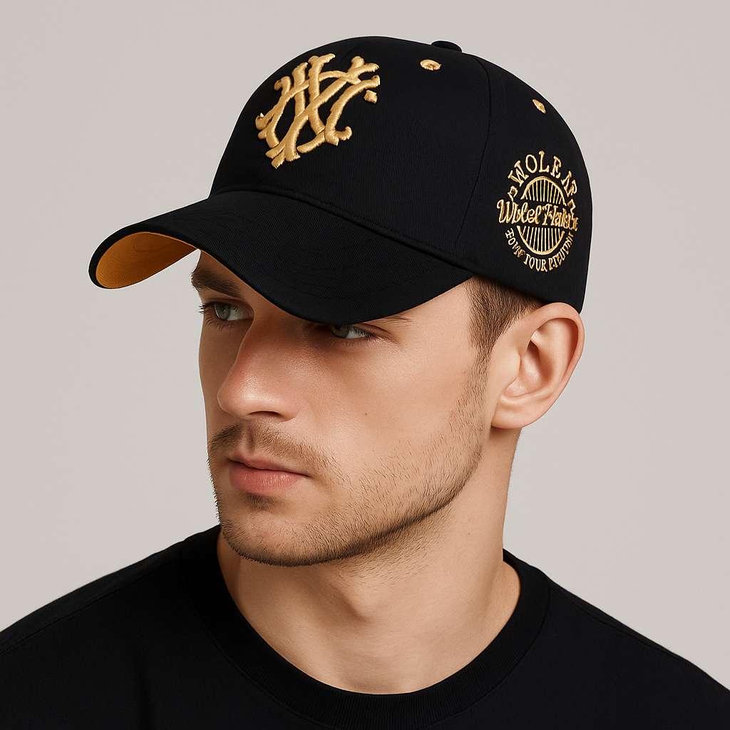 Homme portant une casquette noire en studio, vue de face