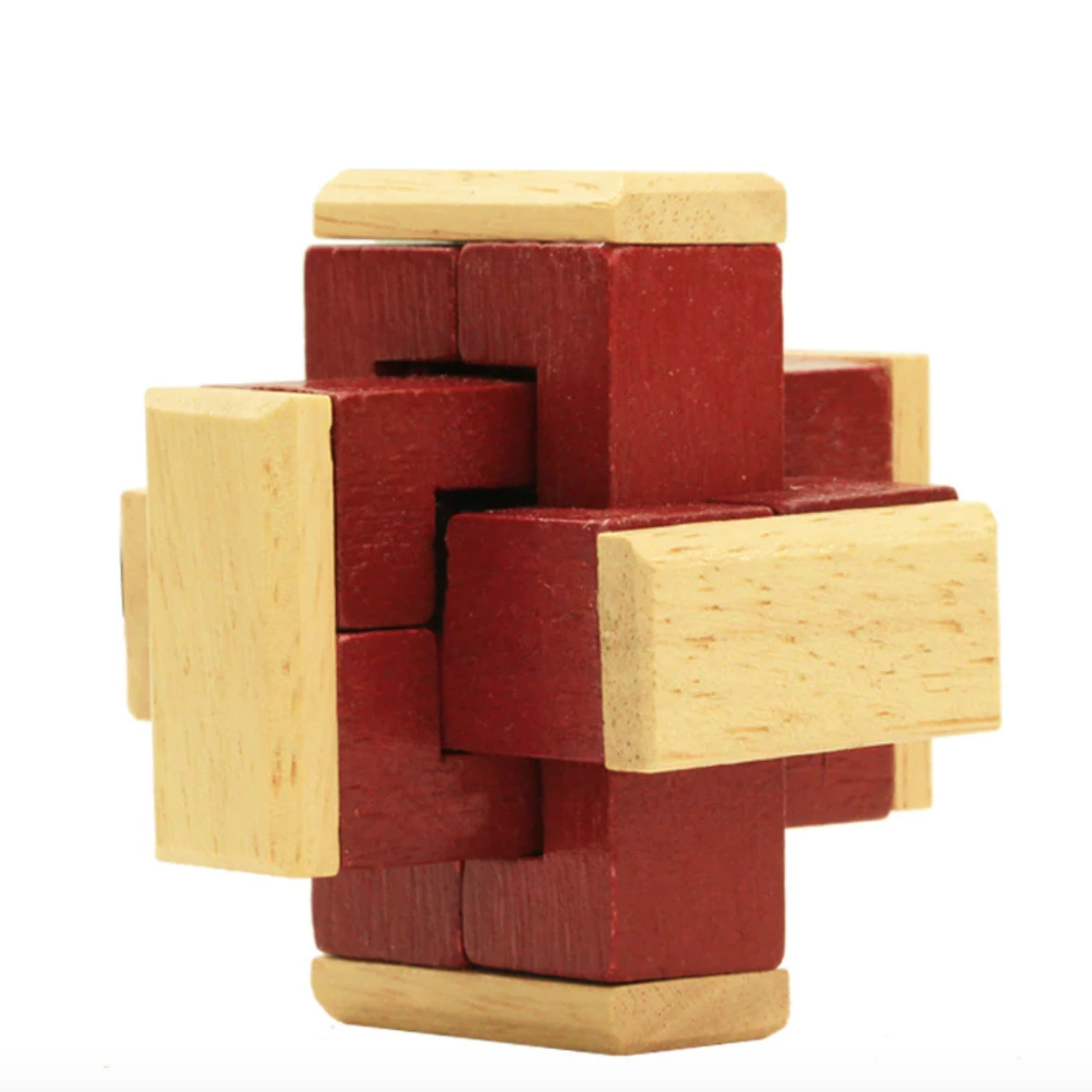 Casse-tête en bois complexe avec plaques distinctives aux extrémités