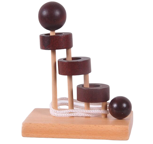 Casse-tête en bois avec corde complexe et boule