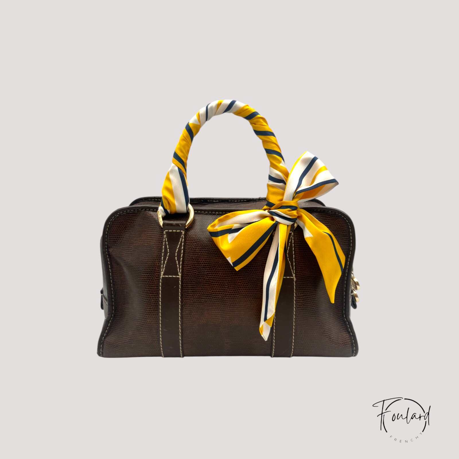 Ceinture foulard jaune et blanc en satin brillant