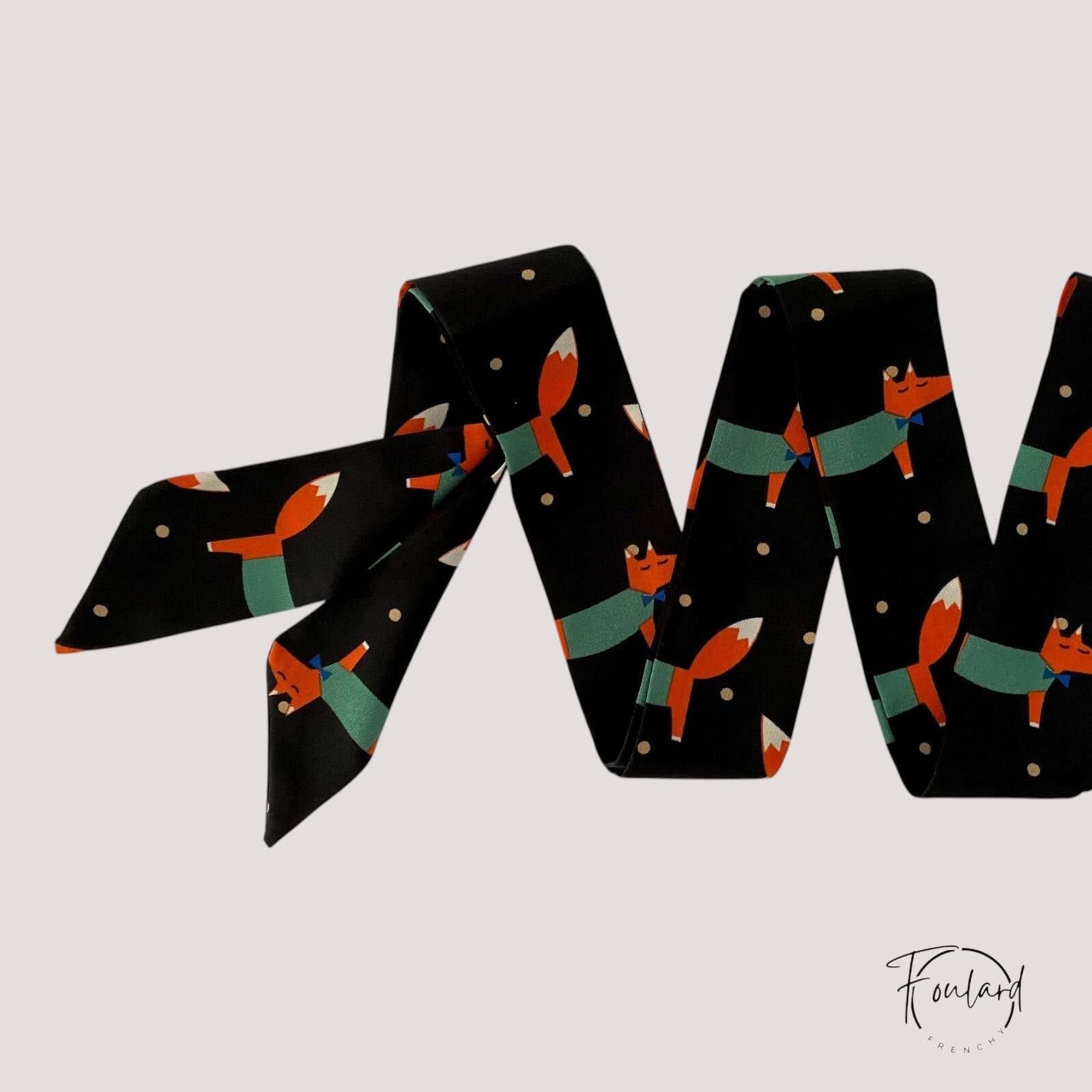 Ceinture foulard noire avec motifs renards colorés