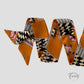 Ceinture foulard satinée ocre avec motif graphique coloré