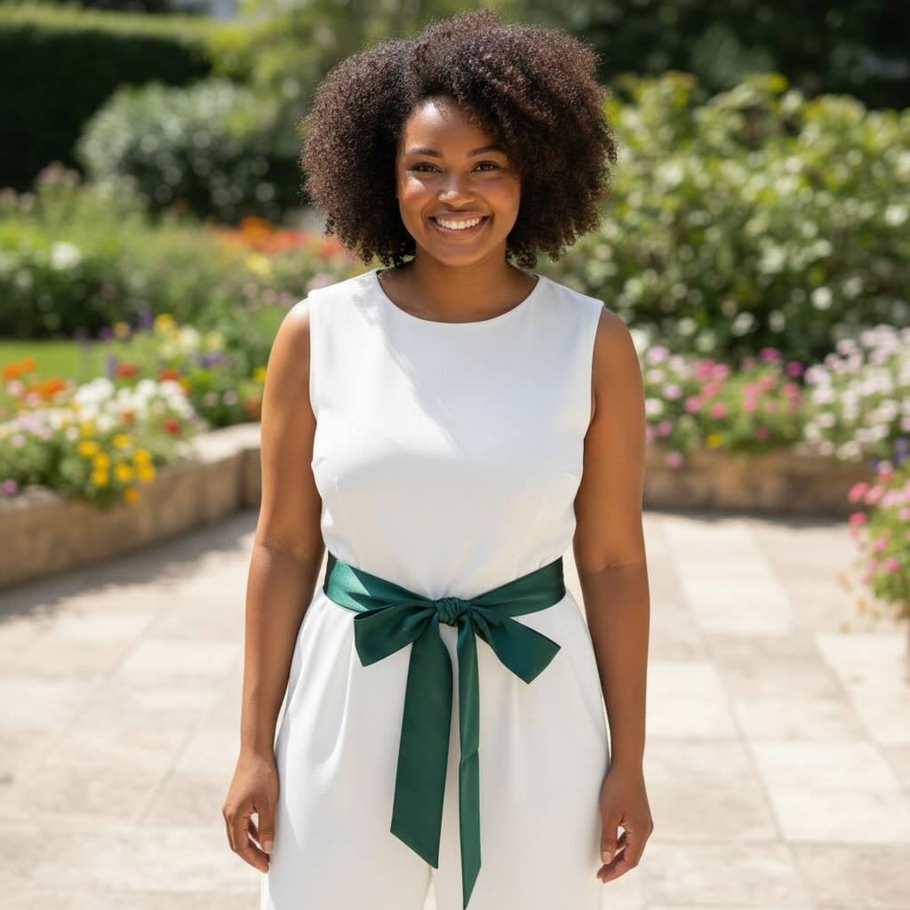 Gros plan ceinture satin vert foncé, texture soyeuse