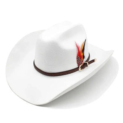 Chapeau cowboy blanc ajustable sur fond neutre
