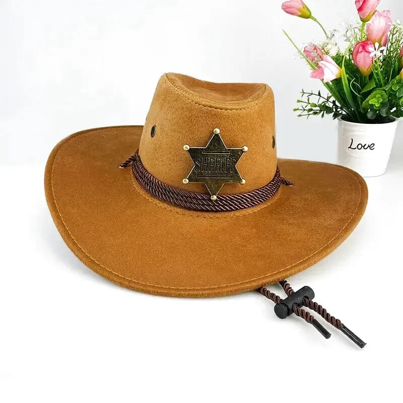Chapeau de cowboy style shérif avec étoile métallique