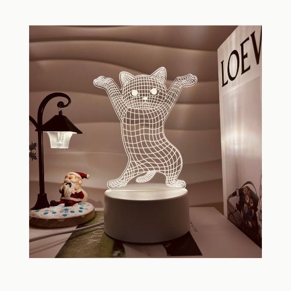 Veilleuse chat 3D éteinte, détails du socle et du design