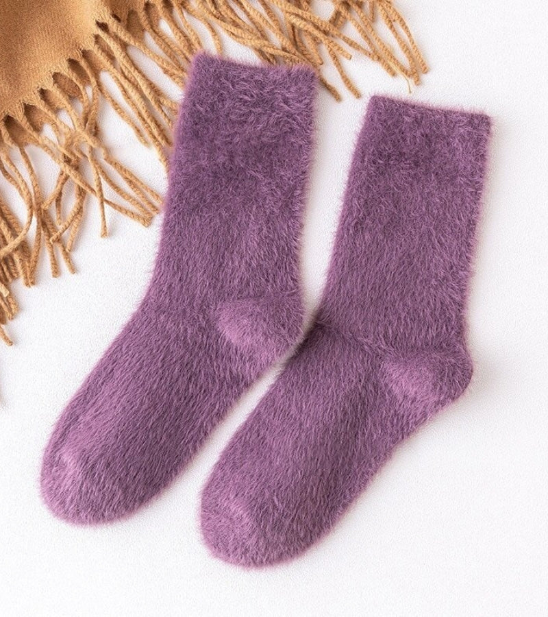 Vue d'ensemble de la chaussette moumoute violette