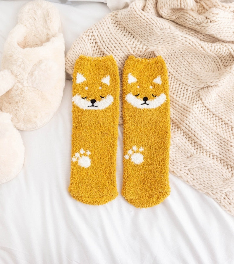 Gros plan sur motif renard des chaussettes Pilou Pilou