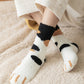 Chaussettes montantes motif chat en Pilou, vue de côté