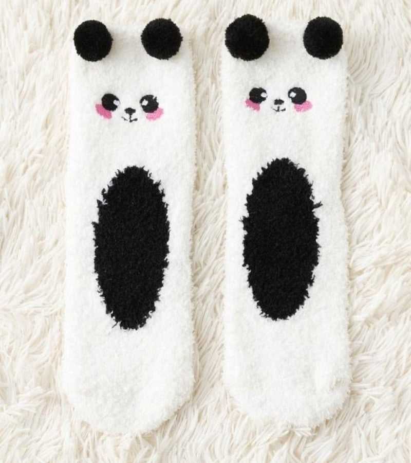 Chaussettes polaires blanches avec motif panda et oreilles noires