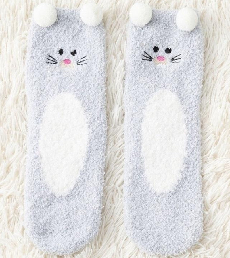 Chaussettes grises en Pilou Pilou avec motif chat amusant
