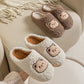 Chaussons marron en pilou avec motif ourson