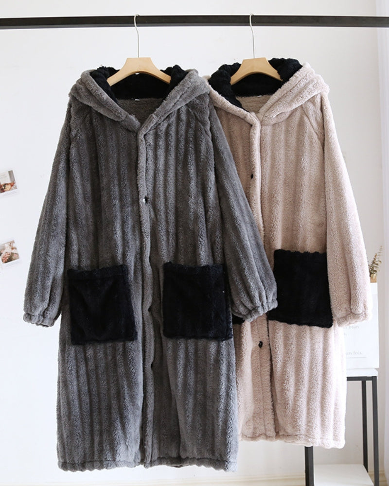 Chemise de nuit flanelle gris anthracite avec capuche