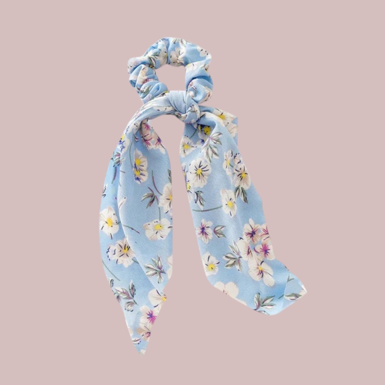 Chouchou foulard bleu avec motifs floraux délicats