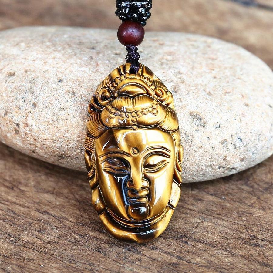 Collier avec pendentif Guanyin, cordon ajustable noir