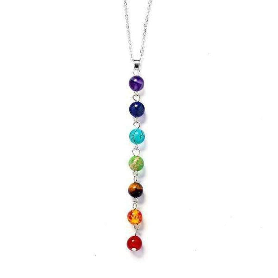 Collier avec pierres des 7 chakras alignées verticalement