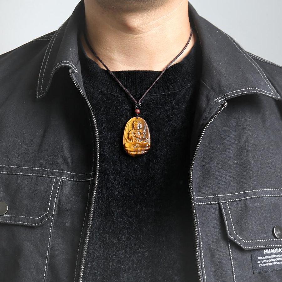 Vue latérale du collier en pierre naturelle Œil de Tigre