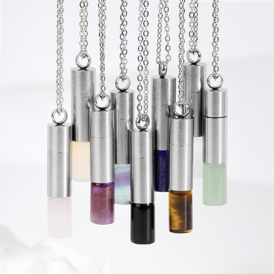 Collier flacon en améthyste avec chaîne en acier inoxydable
