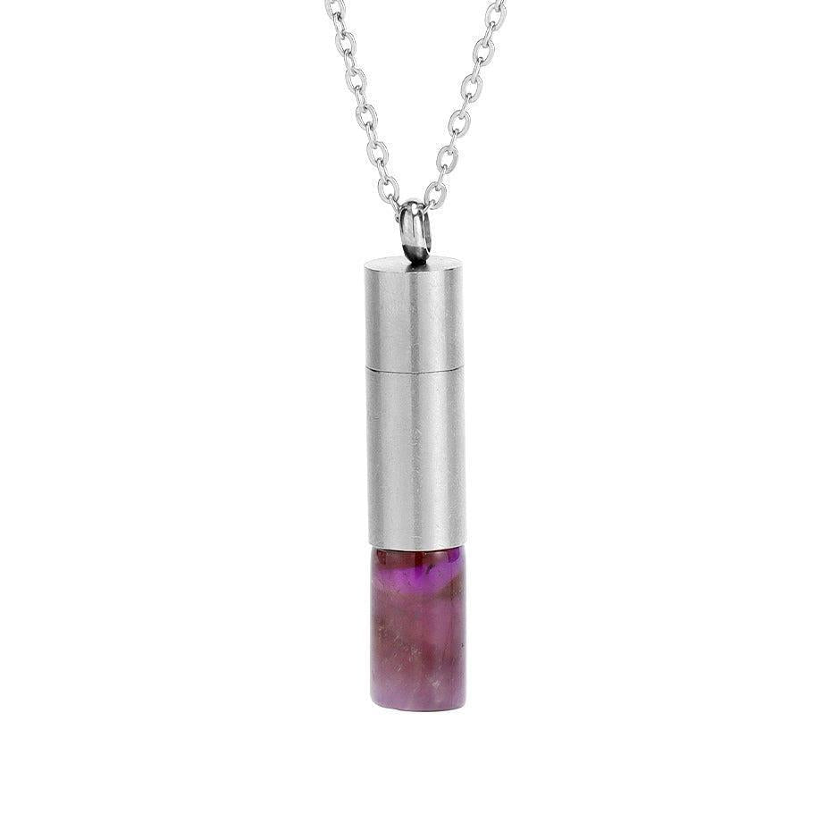 Pendentif en cristal de roche, flacon pour huiles, vue de face