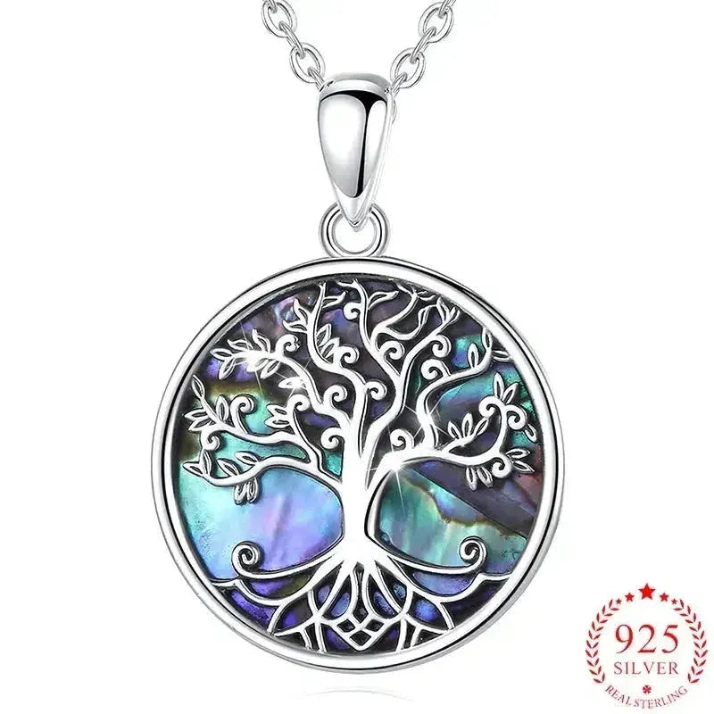 Vue rapprochée du collier en argent et abalone