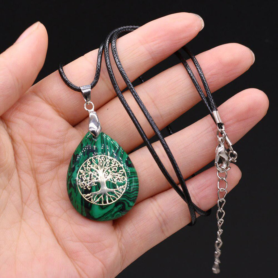 Collier arbre de vie en pierre de sable bleu, scintillant