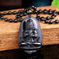Pendentif Bouddha en obsidienne noire sur collier de perles