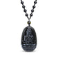 Collier de perles noires avec pendentif Bouddha obsidienne