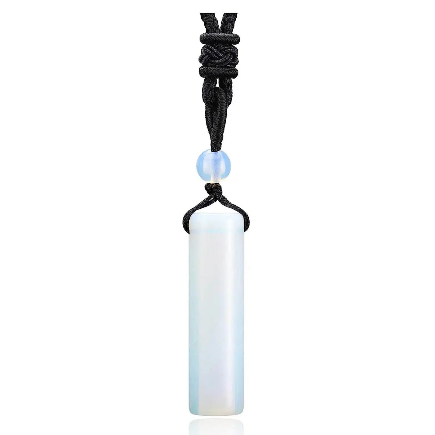Collier tube en pierre, perle assortie et cordon visible