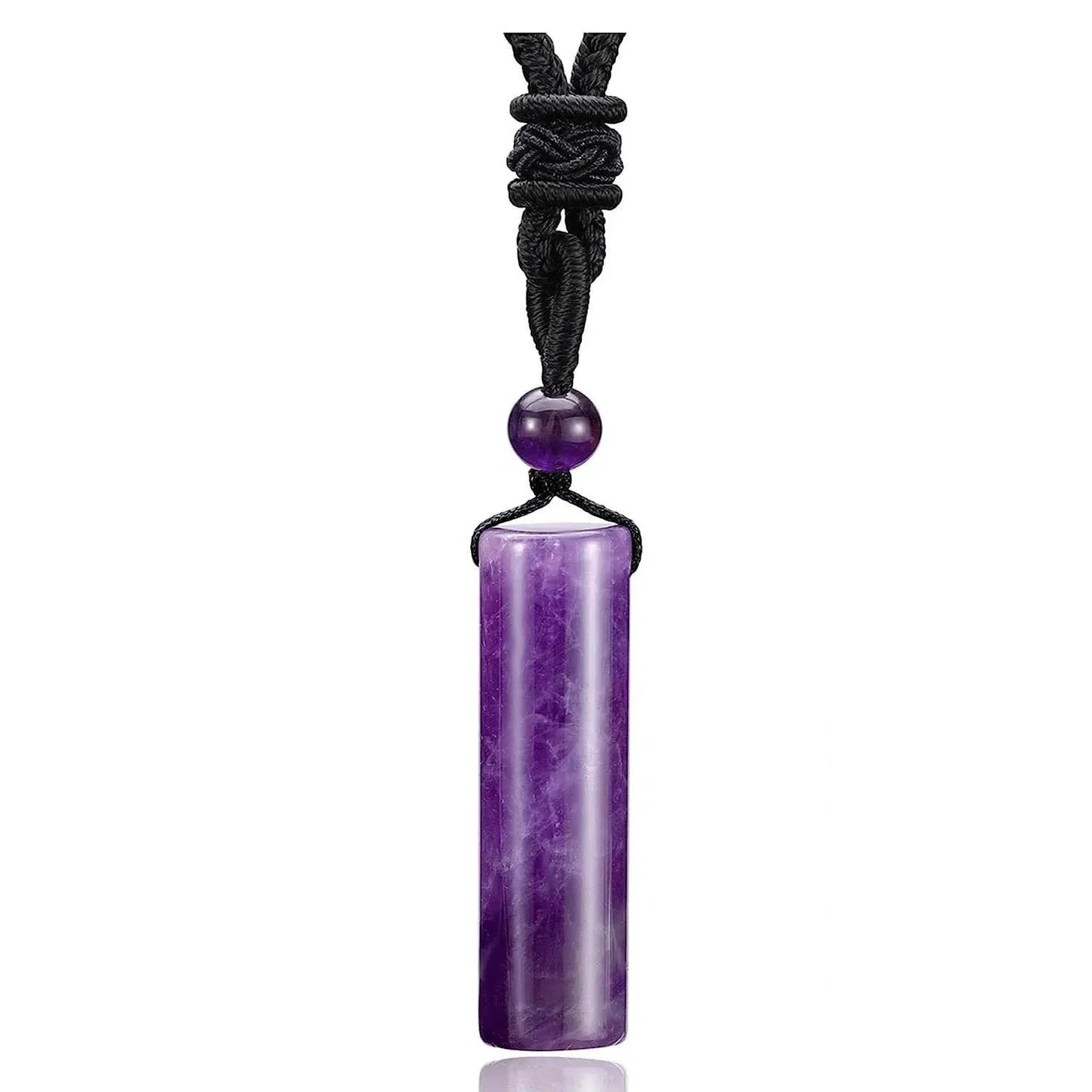 Collier tube en pierre, cordon tissé et perle assortie