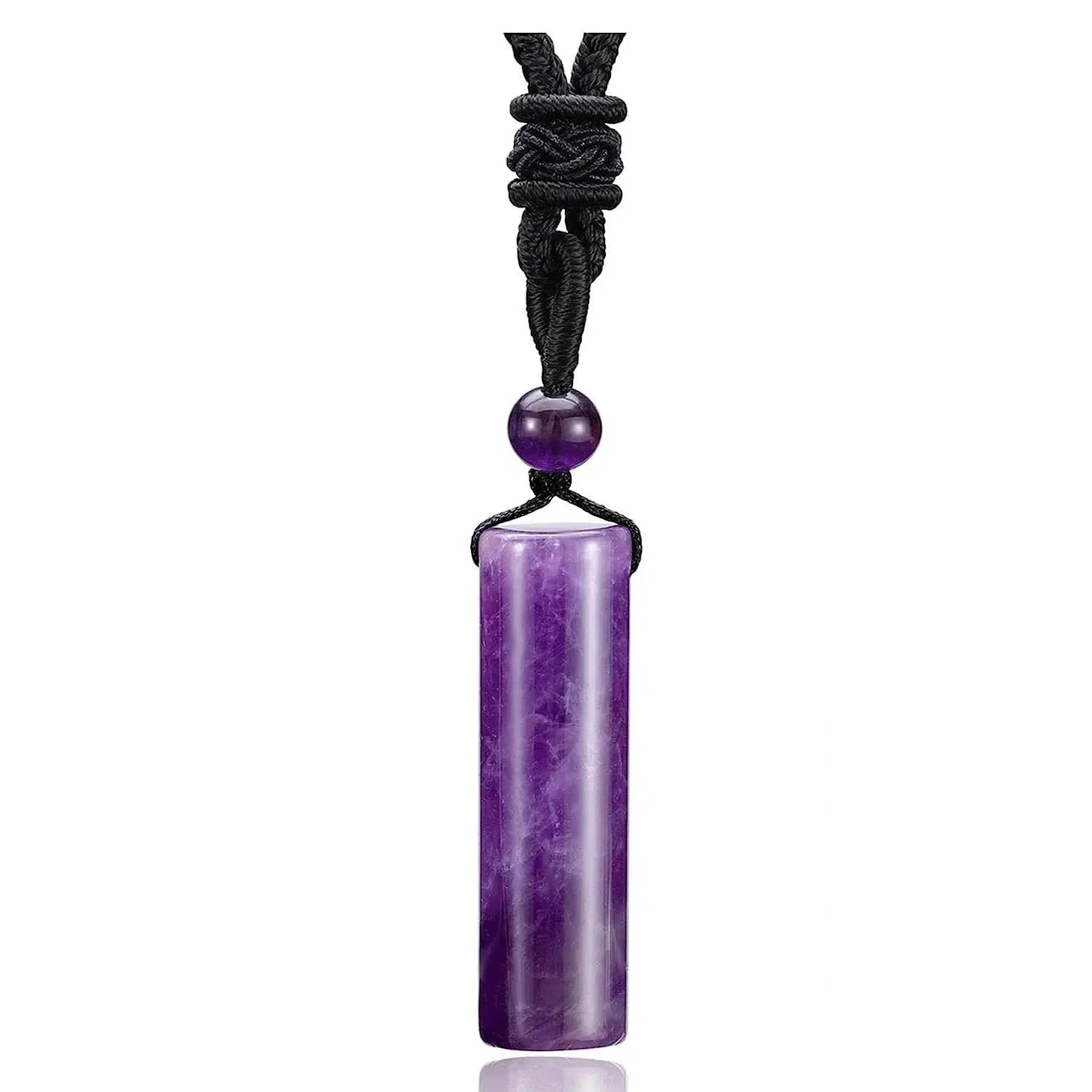 Collier tube en pierre, cordon tissé et perle assortie