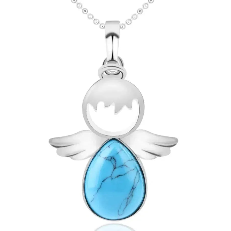 Collier avec pierre turquoise et ailes élégantes