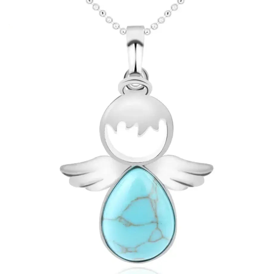 Collier avec pierre bleue et chaîne à boules