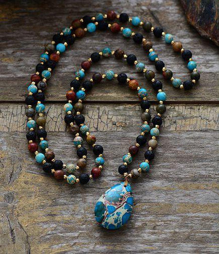 Collier long en Amazonite et autres pierres