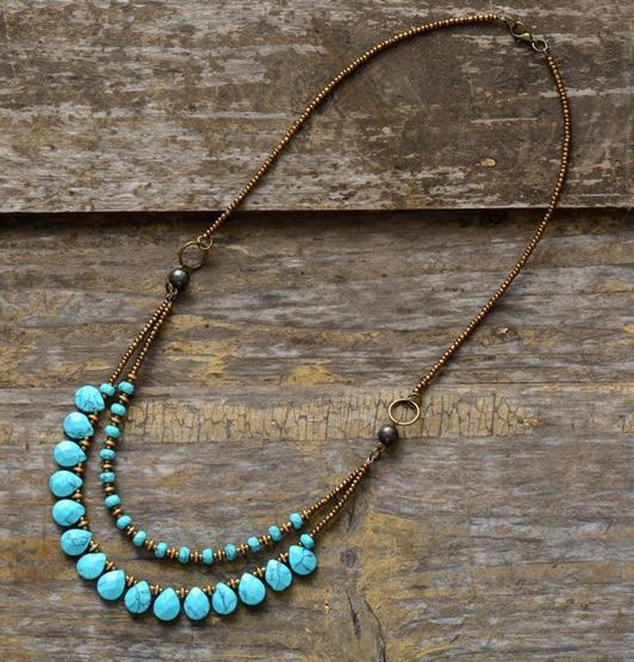 Vue d'ensemble du collier turquoise vintage de 60 cm