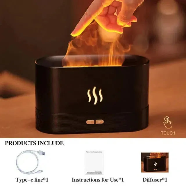 Gros plan sur la flamme LED du diffuseur d'arôme élégant