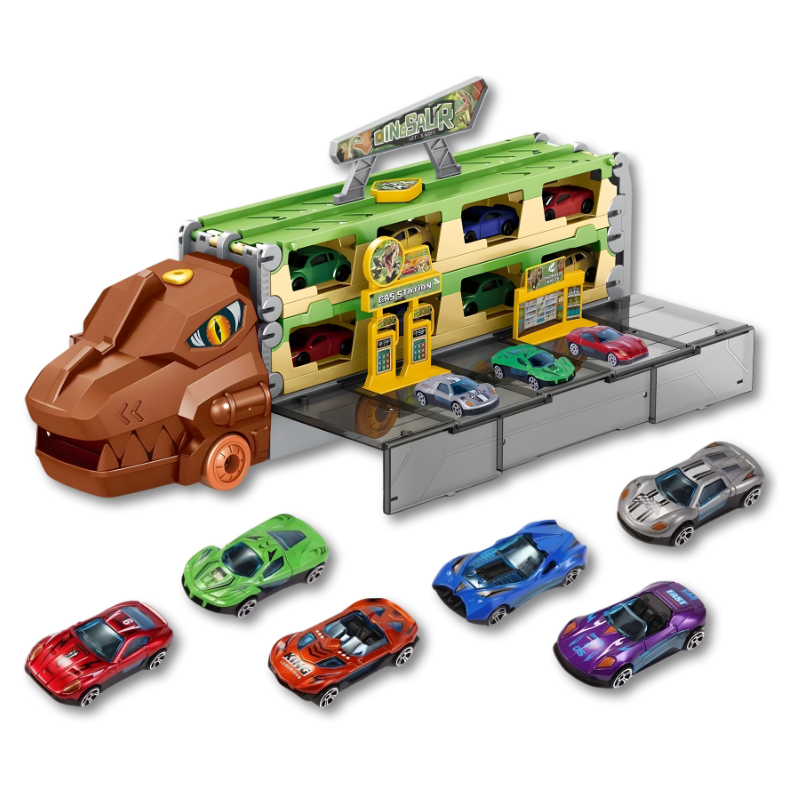 Voiture miniature marron avec motif de dinosaure