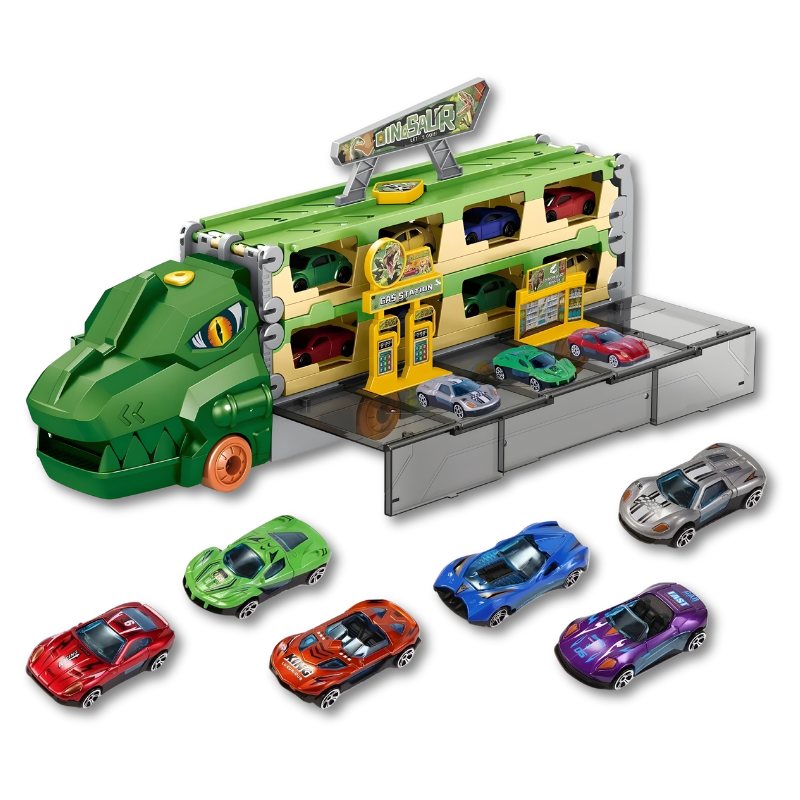 Voiture miniature verte inspirée des dinosaures