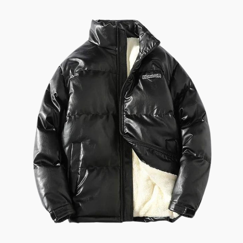 Vue latérale d'une doudoune noire polaire pour femme