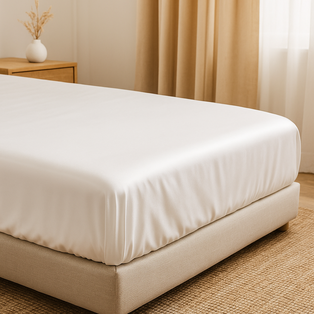 Drap-housse en soie, vue d'ensemble sur un matelas