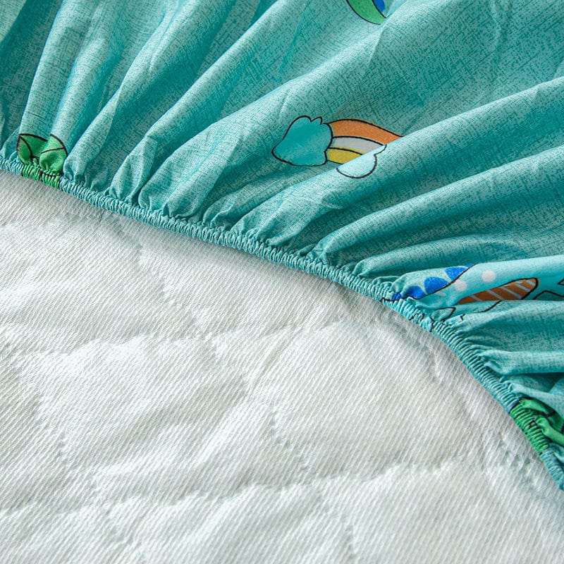 Vue d'ensemble du drap housse installé sur un lit