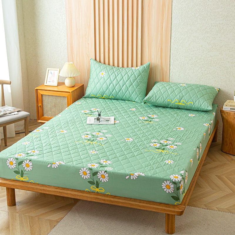 Drap housse imperméable sur un lit, vue de côté