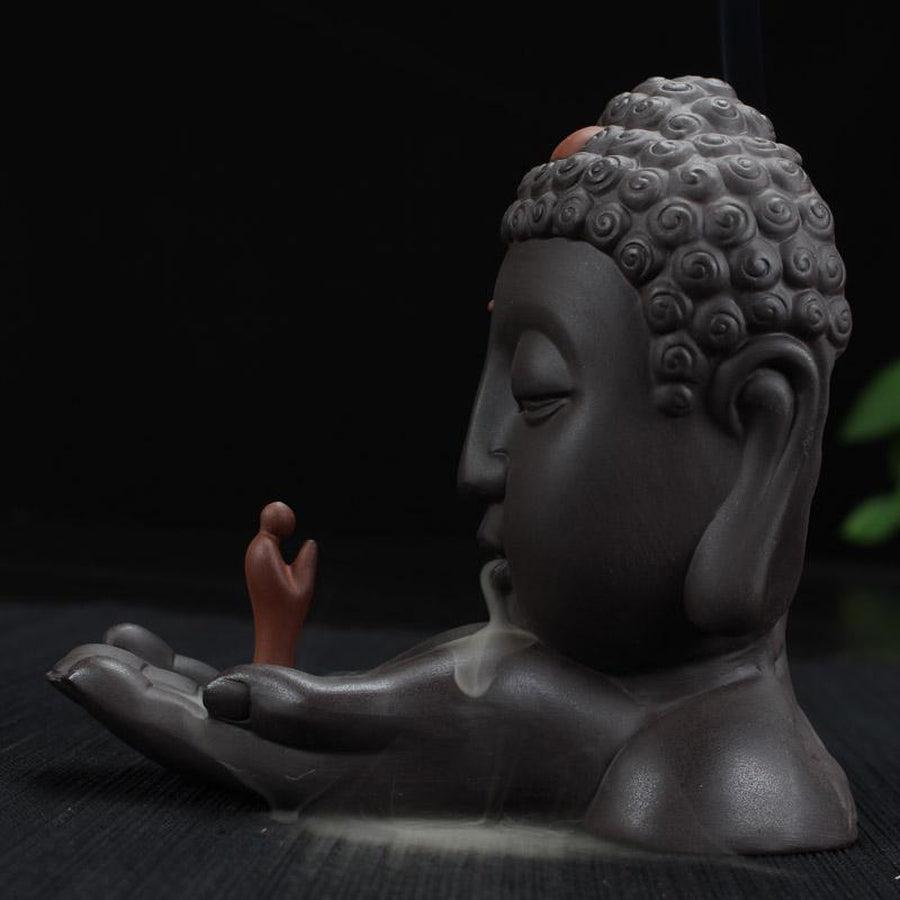 Vue latérale de l'encensoir Bouddha en céramique