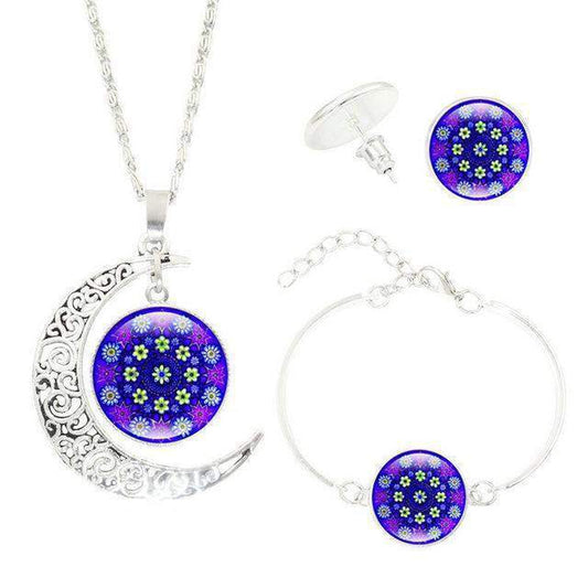 Collier ajustable avec pendentif demi-lune et motifs mandala